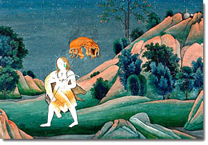 Shiva llevando el cuerpo de Sati Devi en su Tridente